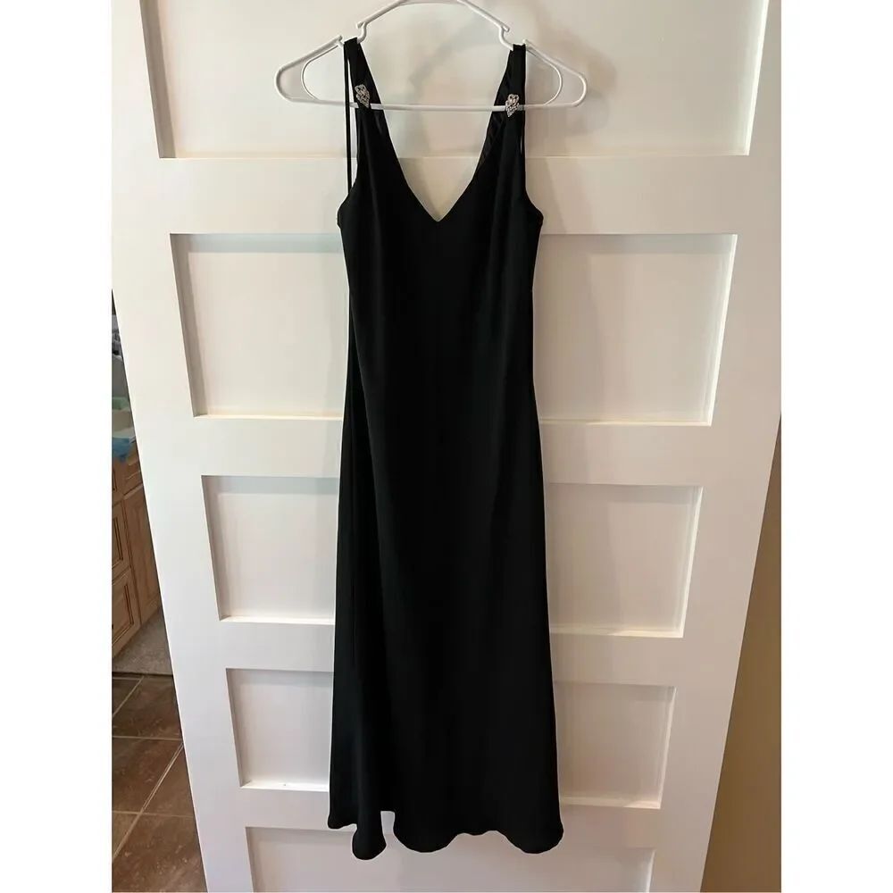 Vintage Jones New York black midi dress with rhinestones on straps